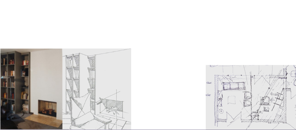 zeichnung und Foto Wohnzimmer.