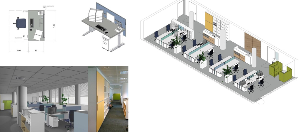 zeichnungen eines Gruppenbüros.