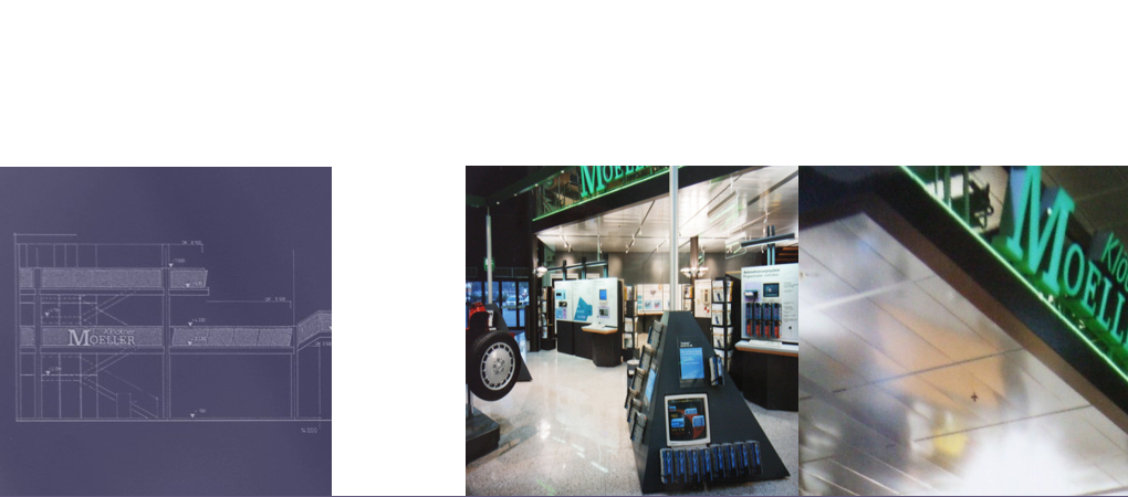 zeichnung und foto eines Messestandes.