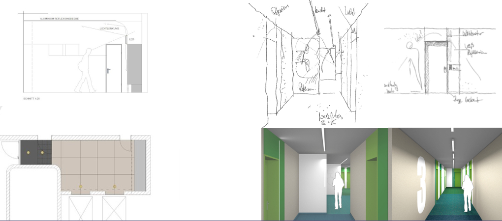 visualisierung Flurgestaltung in grün-blau Abstufungen.