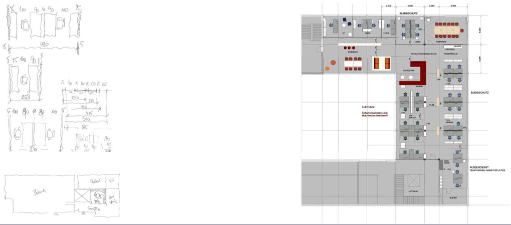 Zeichnugnen Büroplanung.
