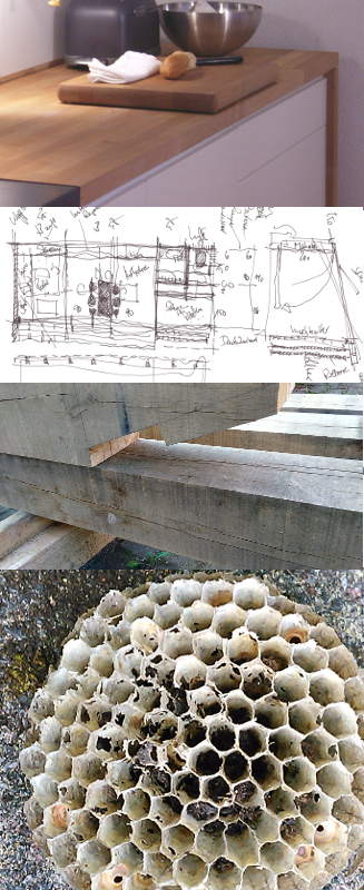 wespennest,bauholz und küchenzeile